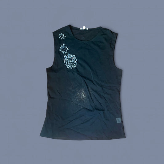 Vintage Sheer Black Beaded Silk Top