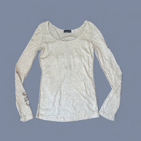 Beige Contrast Stitch Studded Long Sleeve
