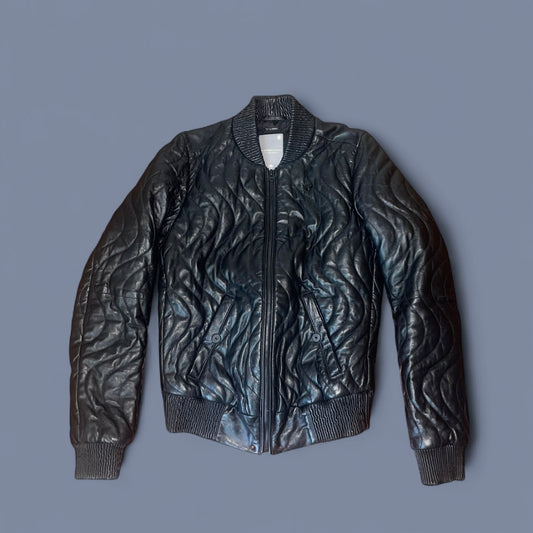 G-Star Black Quilted Leather Bomber Jacket