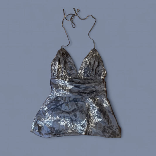 00s Dark Gray Pattern Halter Top