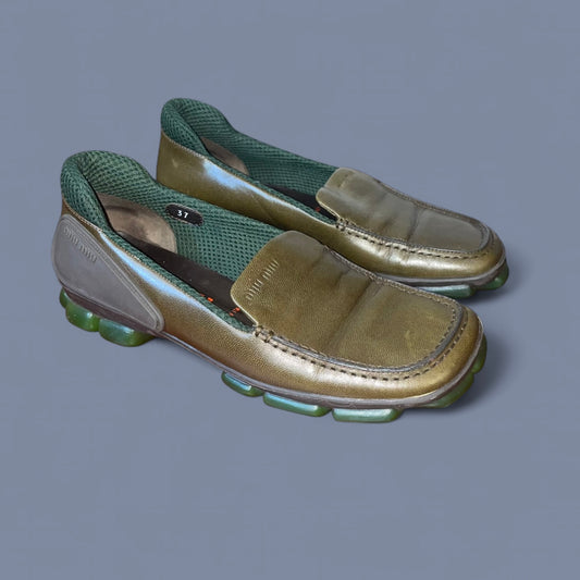 Vintage Miu Miu Dark Green Bubble Sole Loafers