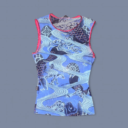 Moschino Jeans Blue Koi Mesh Top