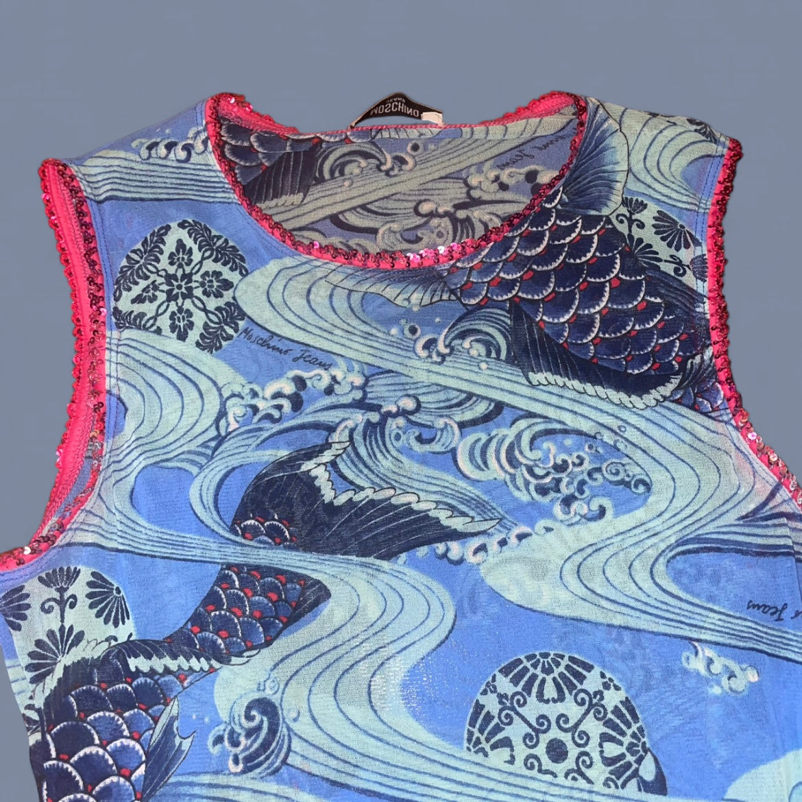 Moschino Jeans Blue Koi Mesh Top